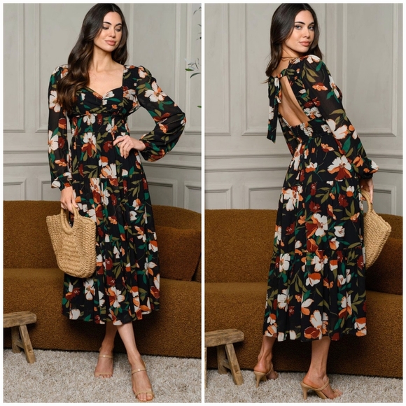 Jacquie The Label Sophisticated Chic Floral Long Sleeves Maxi Dress - Picture 2 of 6